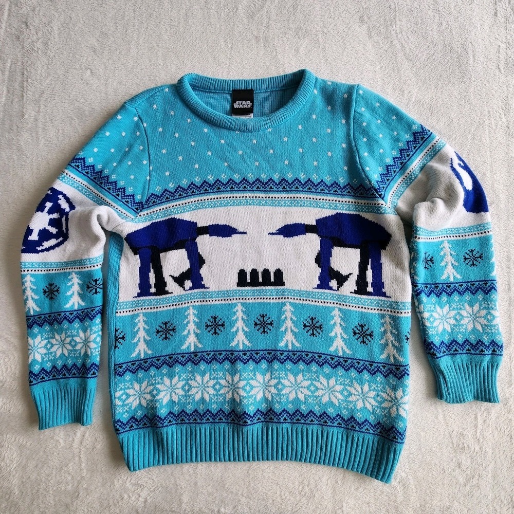 Numskull Star Wars AT AT Hoth Ugly Christmas Sweater Adult Small‎ Turquoise Knit